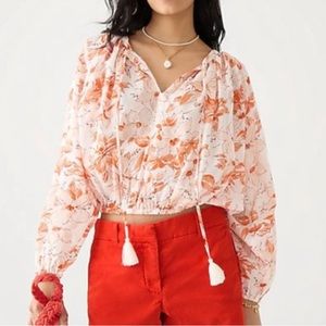 NWOT J Crew Cropped Tassel Tie Cropped Blouse size L